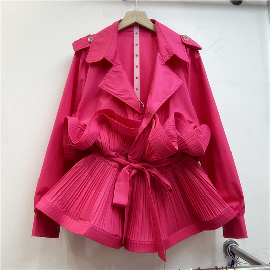Pleated Ruffle Tie-Up Jacket