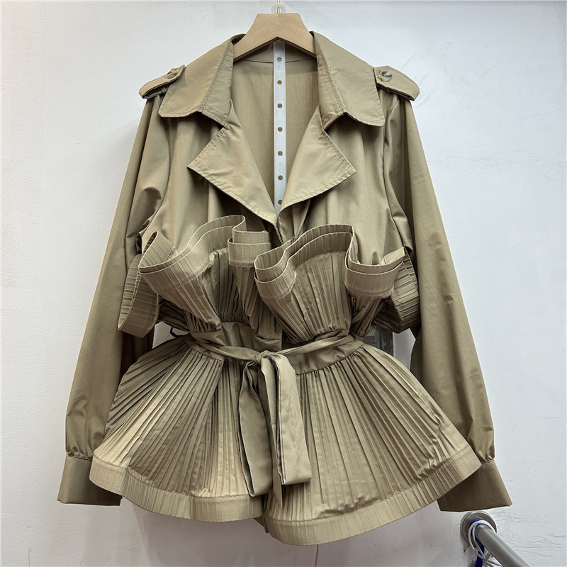 Pleated Ruffle Tie-Up Jacket