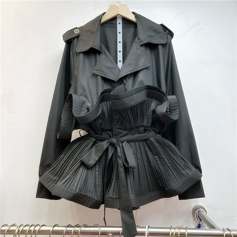 Pleated Ruffle Tie-Up Jacket