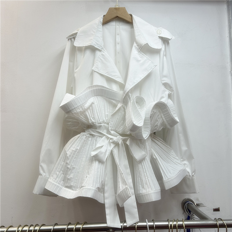 Pleated Ruffle Tie-Up Jacket