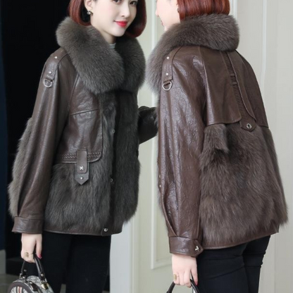 Faux Leather Fur Patchwork Coat
