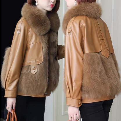 Faux Leather Fur Patchwork Coat