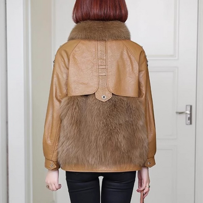 Faux Leather Fur Patchwork Coat