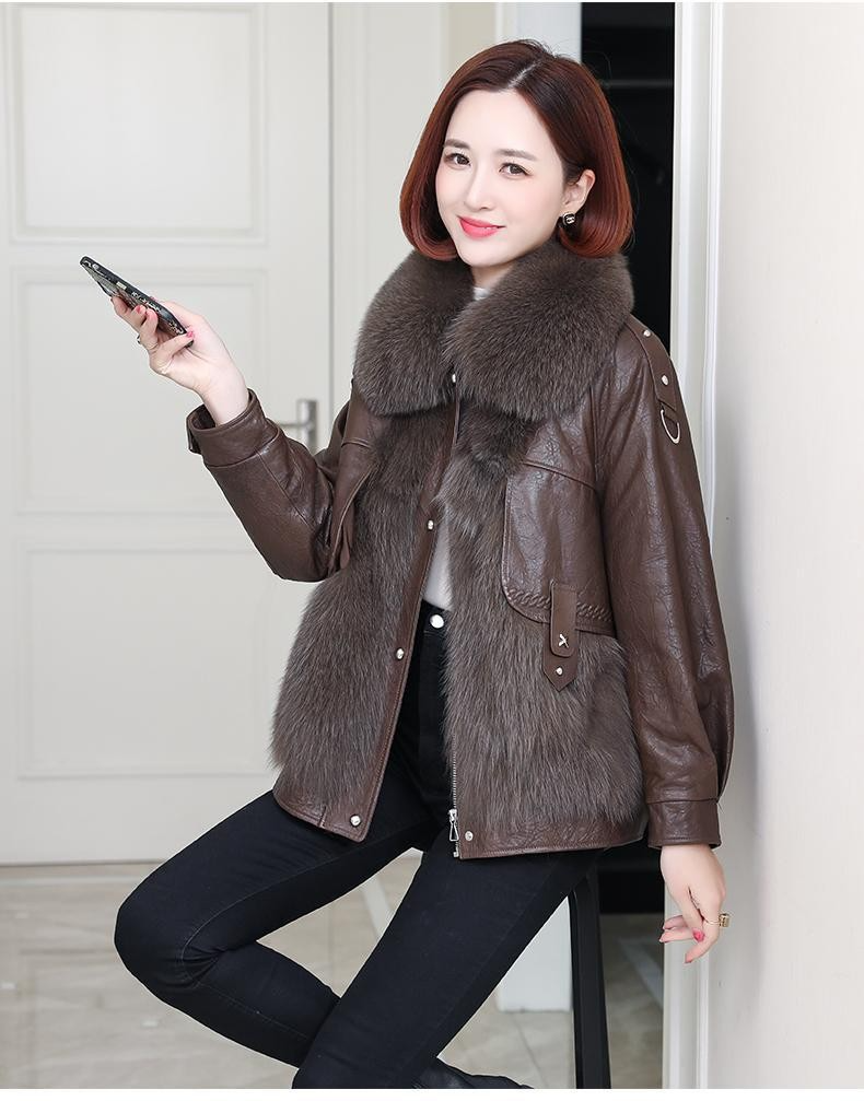 Faux Leather Fur Patchwork Coat