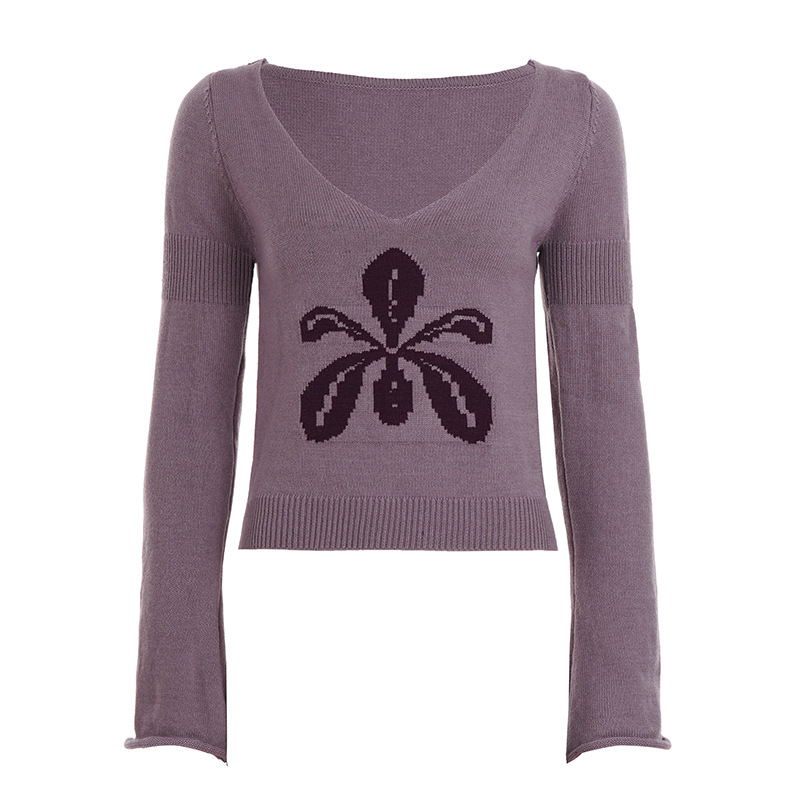Flower Vintage Round Neck Knitted Sweater