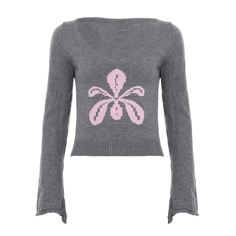 Flower Vintage Round Neck Knitted Sweater