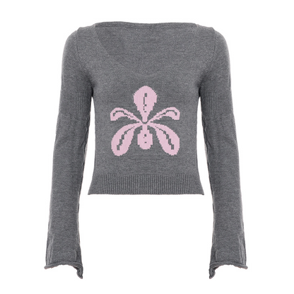 Flower Vintage Round Neck Knitted Sweater