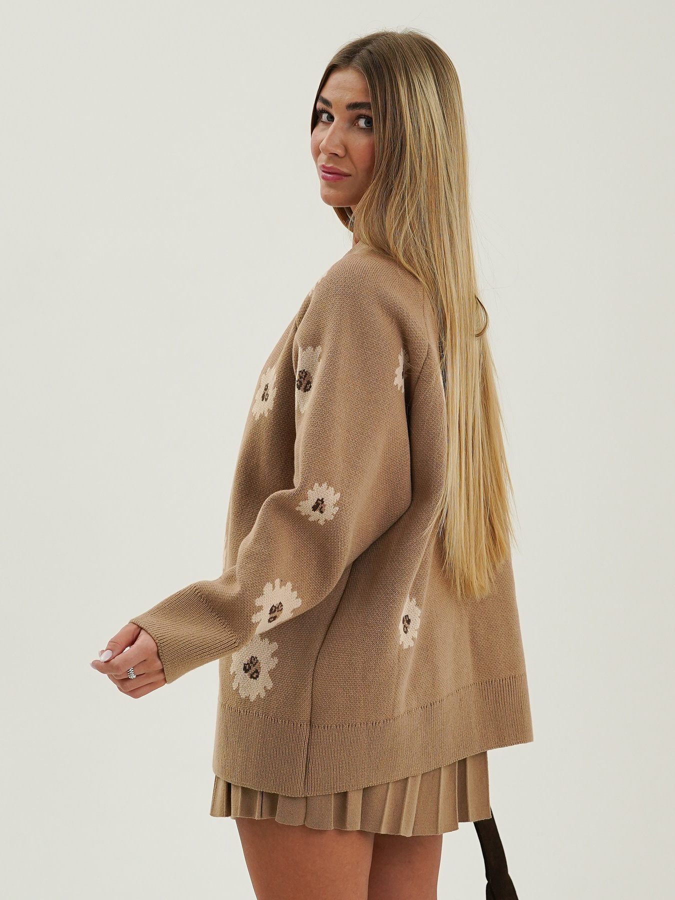 Printed Single-Breasted Button Cardigan