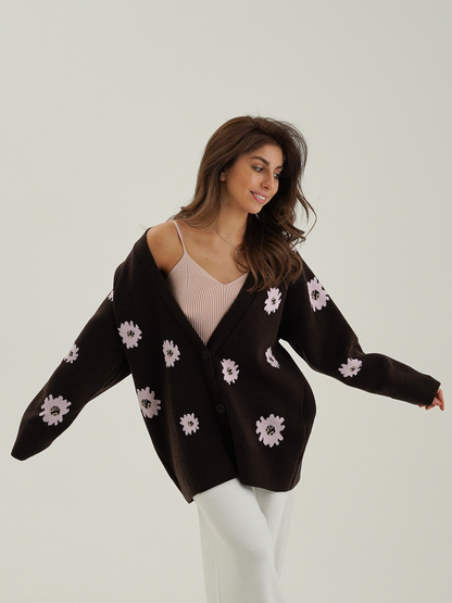 Printed Single-Breasted Button Cardigan