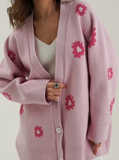 Printed Single-Breasted Button Cardigan