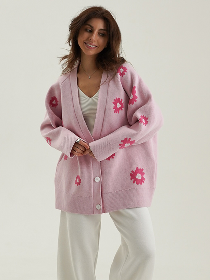 Printed Single-Breasted Button Cardigan