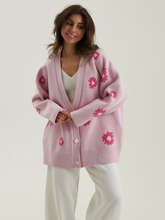 Printed Single-Breasted Button Cardigan