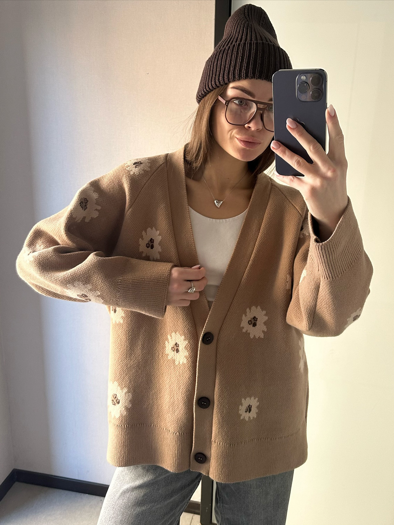 Printed Single-Breasted Button Cardigan