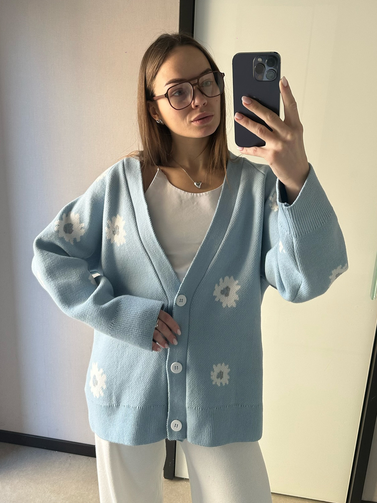 Printed Single-Breasted Button Cardigan
