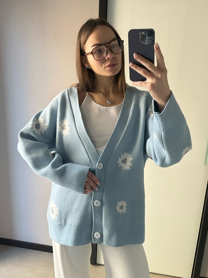 Printed Single-Breasted Button Cardigan