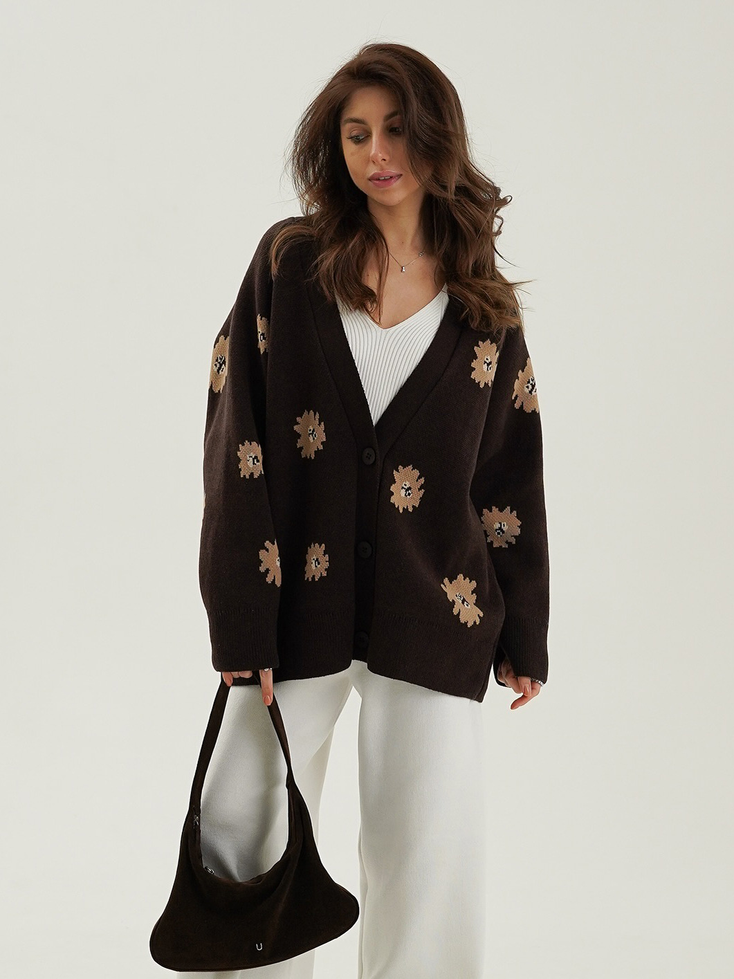 Printed Single-Breasted Button Cardigan