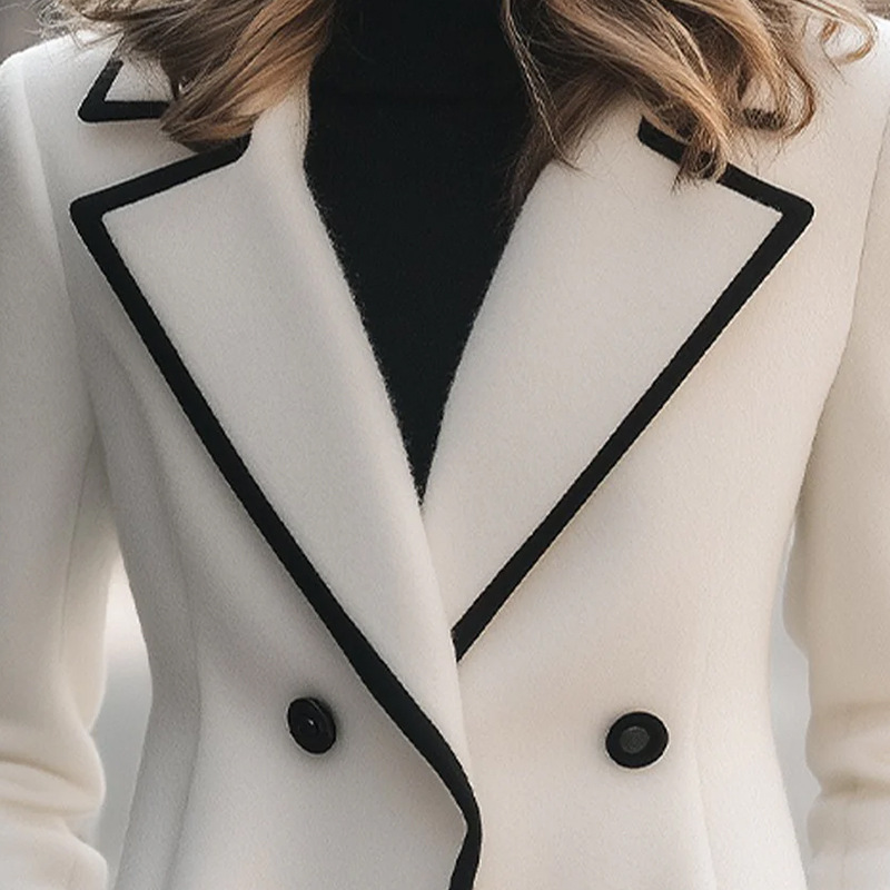 Chic Double-Breasted White Coat with Black Trim