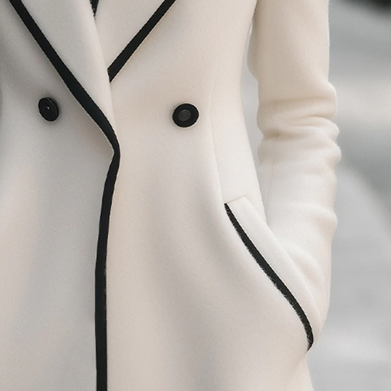 Chic Double-Breasted White Coat with Black Trim