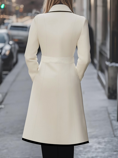 Chic Contrast-Trimmed Long White Coat