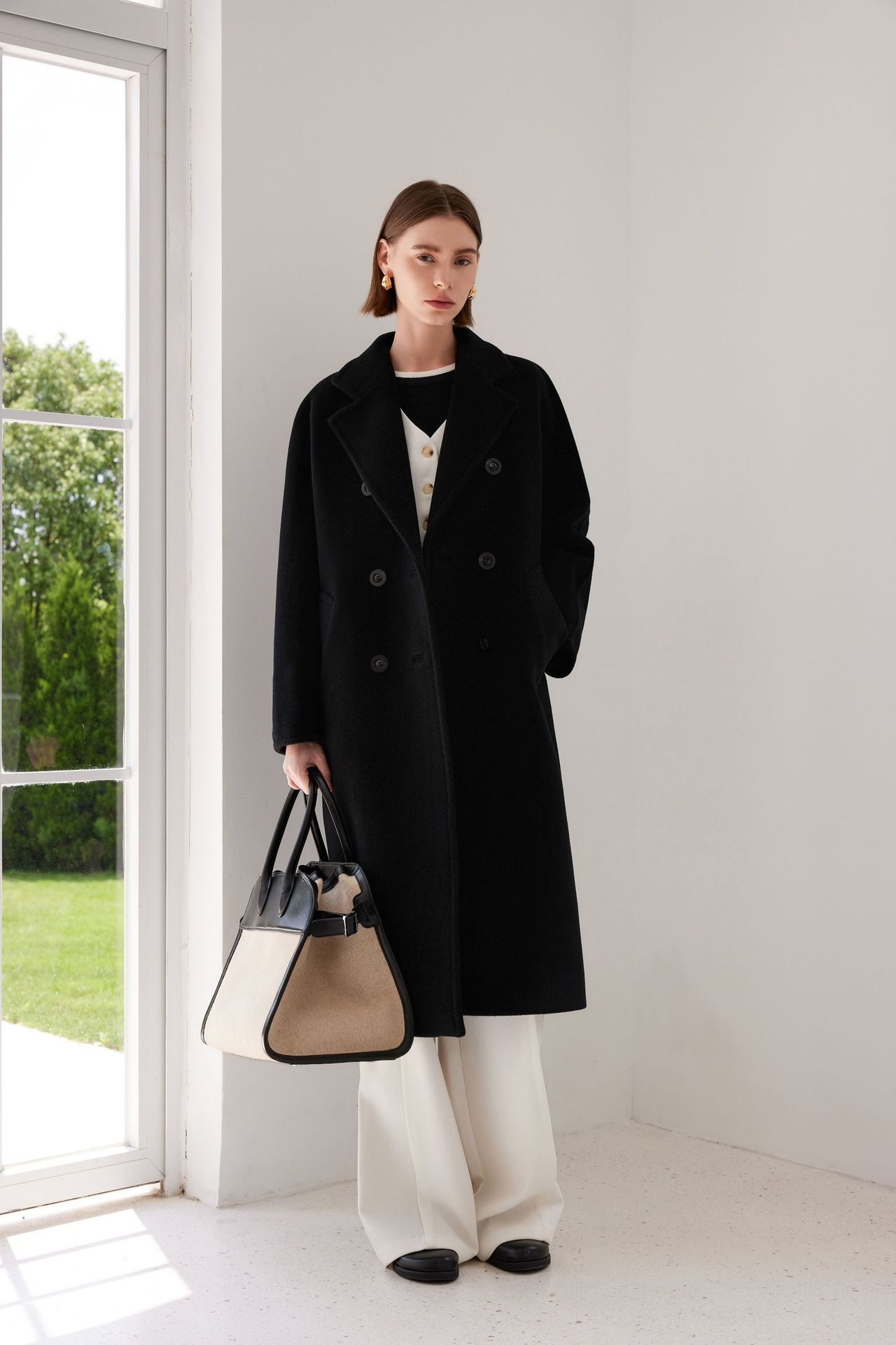 White Double-Breasted Longline Coat