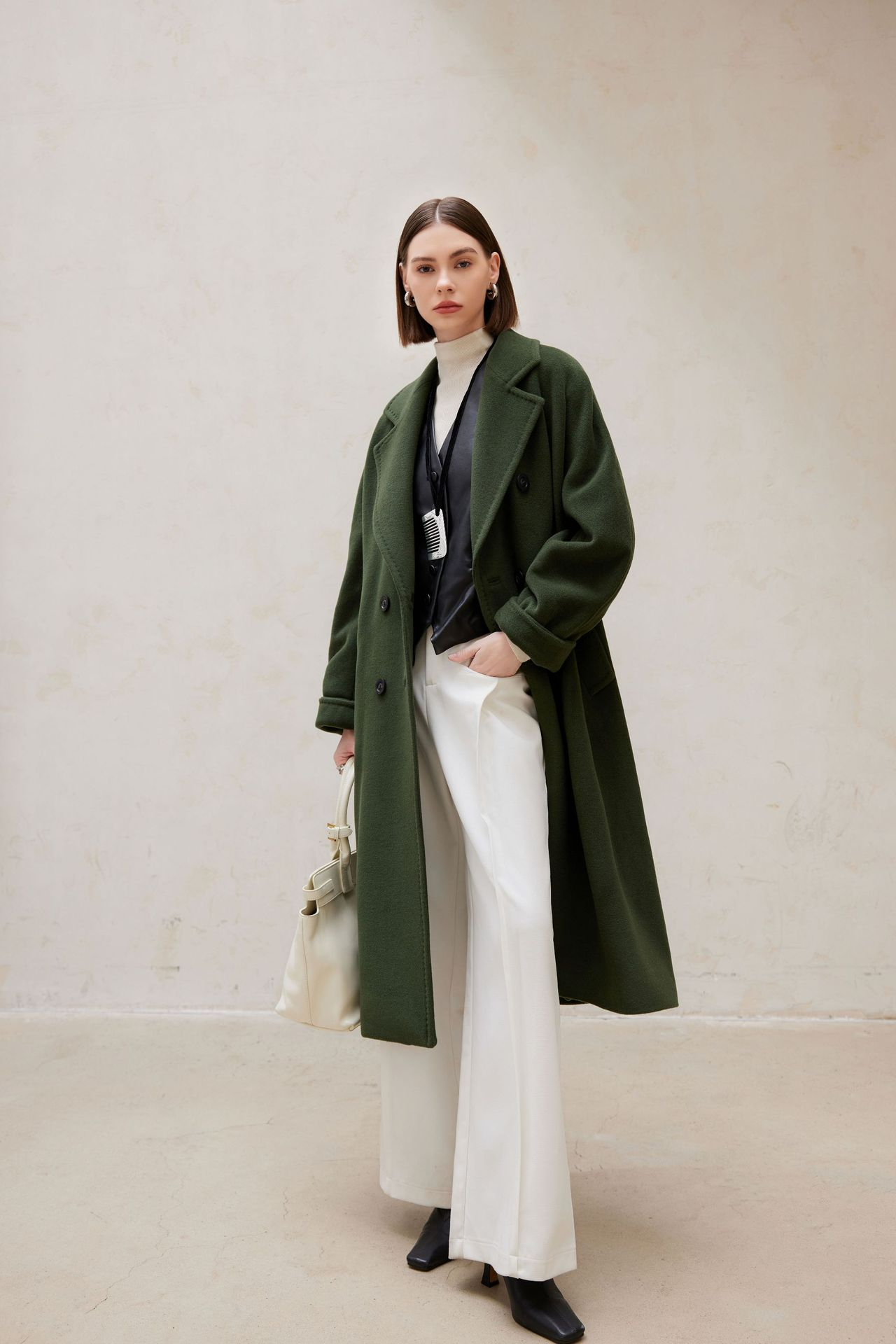 White Double-Breasted Longline Coat