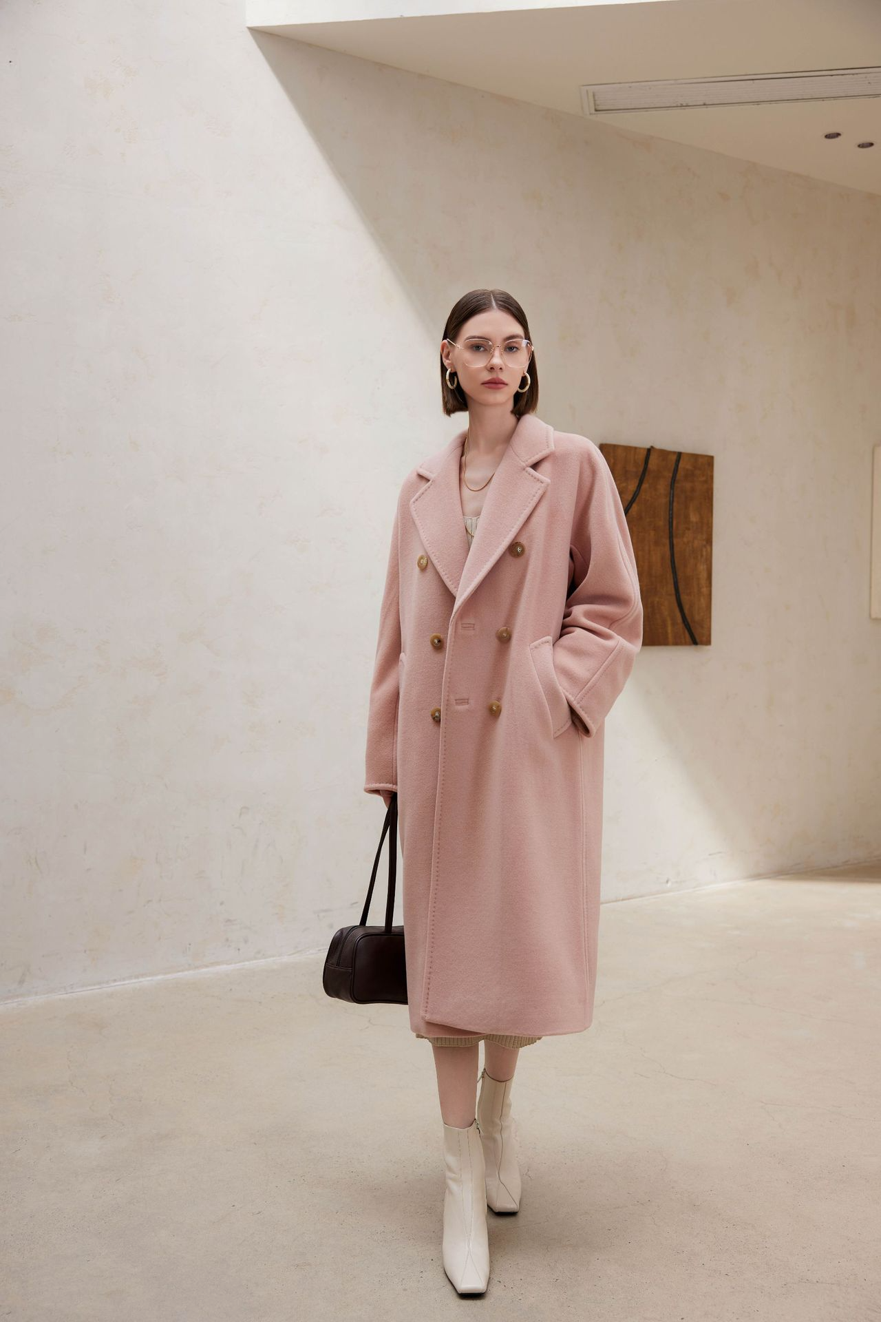 White Double-Breasted Longline Coat