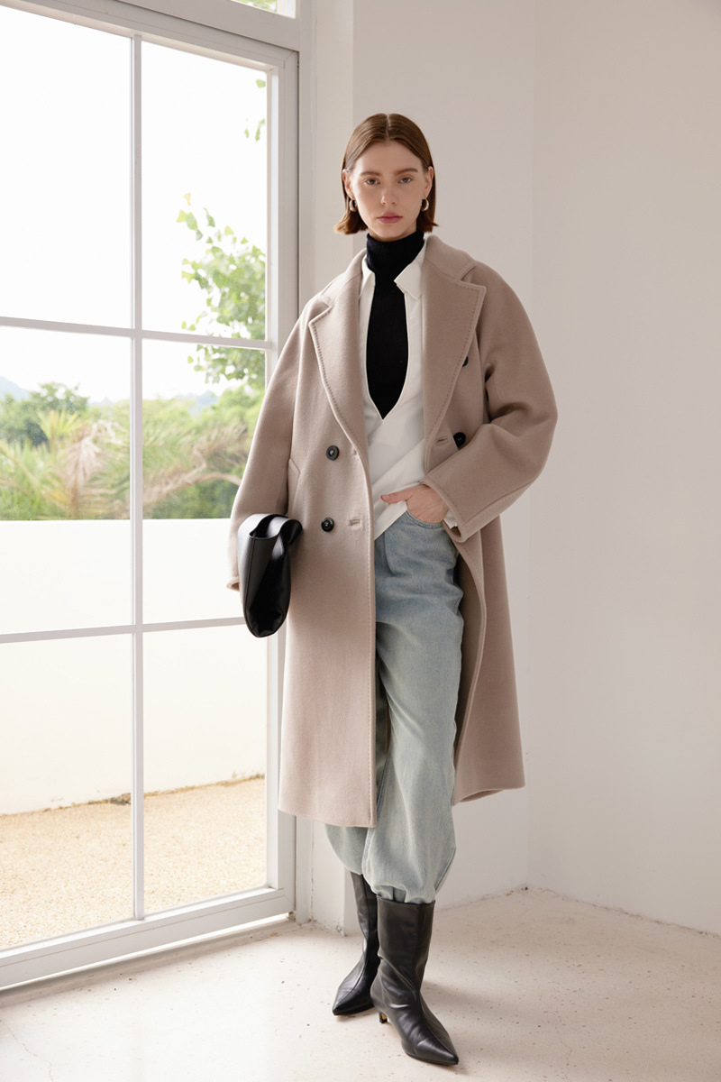White Double-Breasted Longline Coat
