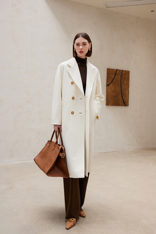 White Double-Breasted Longline Coat