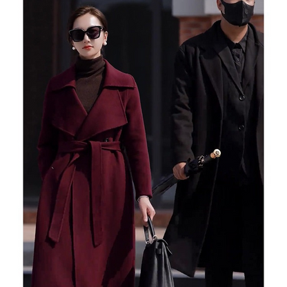 Burgundy Wool Trench Coat with Feminine Fit
