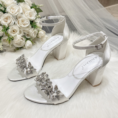 Perfect Bridal White Satin Banquet block Heel Sandals