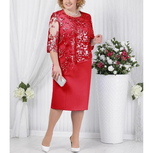 Column Scoop Short Sleeves Knee-Length Mother of the Bride Dress