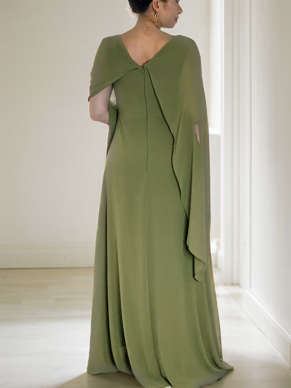 Chiffon Ruched Scoop Sleeveless Floor-Length Mother of the Bride Dress